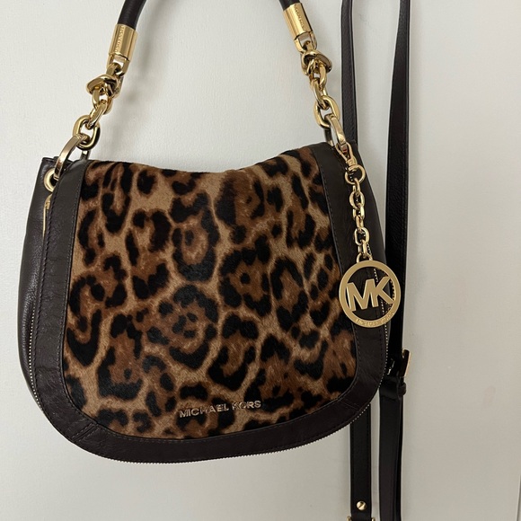 Michael Kors Handbags - Michael Kors Brown Leopard Shoulder/Crossbody Bag